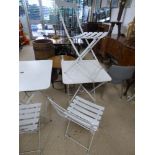 WHITE METAL TABLE WITH 2 CHAIRS ALL FOLDING
