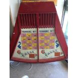 A VERY PAINTED LARGE FAIRGROUND GAME BOARD OF ROLLING BALLS AND SCORING 165 X 147 CMS