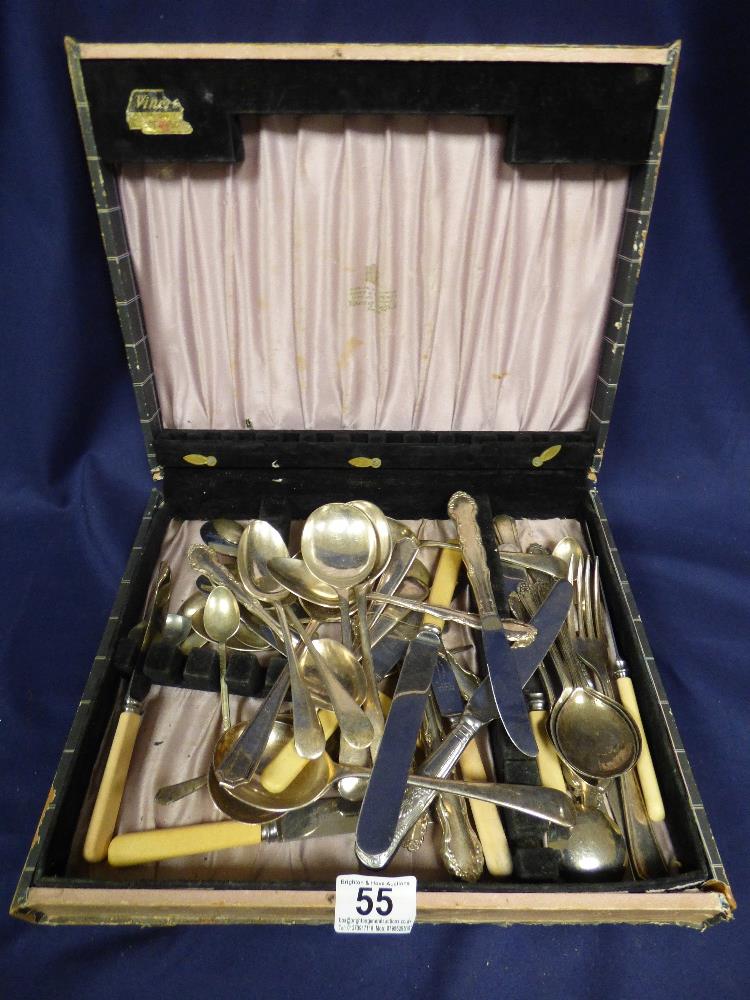 LARGE BOX OF ASSORTED PLATED FLATWARE AND CUTLERY - Image 2 of 5