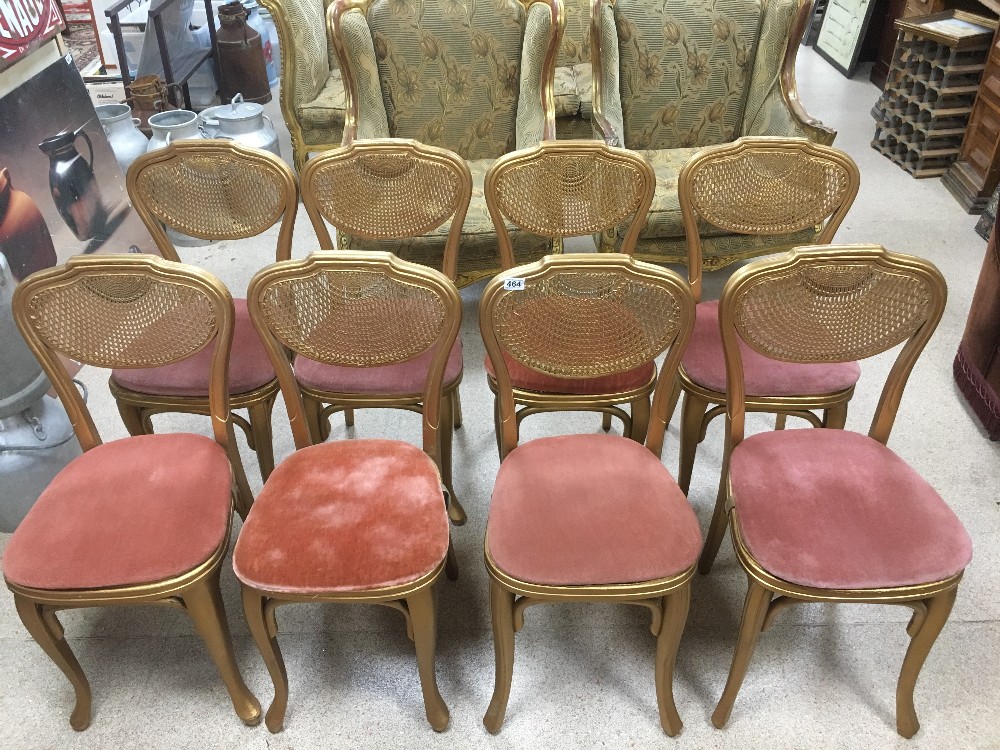EIGHT GOLD WITH PINK SEAT BERGERE BENTWOOD STYLE CHAIR