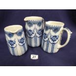 BLUE AND WHITE VICTORIAN GRADUATED JUGS BY F & SONS OF WINDSOR