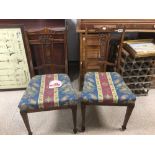 PAIR OF WALNUT INLAY BACKED HALL CHAIRS