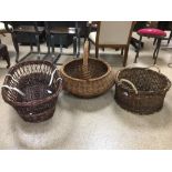 THREE WICKER ITEMS INCLUDING BROAD BASKET