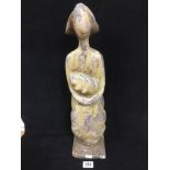 A LARGE CARVED WOODEN ABSTRACT FIGURE OF A LADY, 53CM HIGH