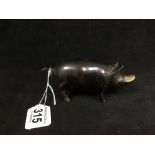 AN UNUSUAL BRONZE FIGURE OF A PIG, POSSIBLY ORIENTAL, 15CM IN LENGTH