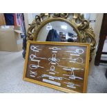 CONVEX GILDED MIRROR WITH FRAMED AND GLAZED SHIP KNOT DISPLAY ALSO A SIGNED JOHN SPENCER PICTURE