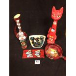 GROUP OF ASSORTED ART POTTERY, INCLUDING POOLE POTTERY DISH, ITALIAN POURING VESSEL AND MORE
