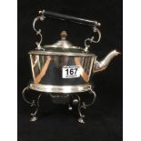 AN EARLY SILVER PLATED SPIRIT KETTLE ON STAND, IMPRESSED MARK TO BASE OF KETTLE FOR JAMES DIXON &