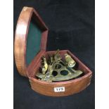 A BRASS NAVAL SEXTANT IN ORIGINAL WOODEN BOX