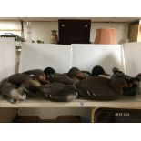 A COLLECTION OF VINTAGE PLASTIC DUCK DECOYS, MOST MADE IN ITALY, TOGETHER WITH A GROUP OF PIDGEON