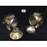 A PAIR OF SILVER KING BRASS BICYCLE LAMPS BY JOSEPH LUCAS LTD, C.1920/30’S, TOGETHER WITH A LUCAS