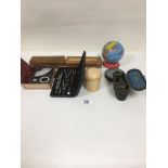 VINTAGE COLLECTIBLES, INCLUDING HAIR HYGOMETER, PAIR OF OPERA GLASSES IN ORIGINAL CASE, A TTC OHMS