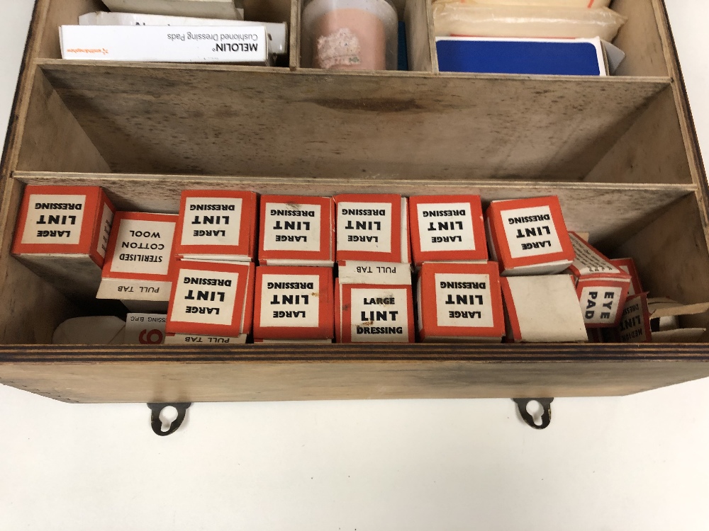 A VINTAGE WOODEN FIRST AID CASE WITH SOME OF ITS ORIGINAL CONTENTS, TOGETHER WITH A SEWING BOX, ALSO - Image 12 of 20