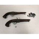 TWO FLINTLOCK PISTOLS WITH WOODEN HANDLES (BOTH AF)