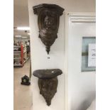 PAIR OF OAK 19TH CENTURY CARVED WALL BRACKETS 30X43X18 CMS