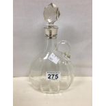 AN EDWARDIAN SILVER MOUNTED GLASS LIQUER DECANTER, THE SILVER COLLAR HALLMARKED BIRMINGHAM 1907,