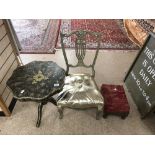 THREE VINTAGE ITEMS INCLUDING GILDED CHAIR AND SIDE TABLE WITH STOOL