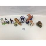 NINE VARIOUS CERAMIC BIRDS AND ANIMALS, INCLUDING STAFFORD SHIRE, BESWICK AND USSR