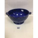 A EGERSUNDS FAYANCEFABRIKS CO BLUE GLAZED CERAMIC BOWL, 26CM WIDE