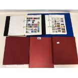 FIVE SCHOOLBOY STAMP ALBUMS WITH NUMEROUS STAMPS FROM AROUND THE WORLD, ON SHEETS