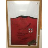 AN ENGLAND 1966 WORLD CUP WINNERS SHIRT PERSONALLY SIGNED BY; GORDON BANKS, GEORGE COHEN, RAY