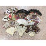 A COLLECTION OF HAND FANS, SOME 19TH CENTURY, INCLUDING BONE AND FEATHER EXAMPLES