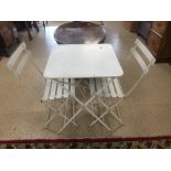 WHITE METAL FOLDING CHAIRS AND TABLE