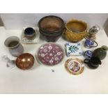 MIXED ITEMS MOST BEING CERAMICS, INCLUDING TWO CERAMIC JARDINIERES, AN ANNIVERSARY CLOCK AND MUCH