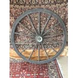 LARGE FRENCH WOODEN WAGON WHEEL MARKED FOUCAULT FLERS DIAMETER 142 CMS