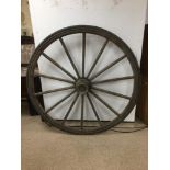 LARGE FRENCH WOODEN WAGON WHEEL MARKED FOUCAULT FLERS DIAMETER 142 CMS
