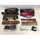 QUANTITY OF VINTAGE BELTS, INCLUDING LEATHER EXAMPLES AND ONE SNAKESKIN