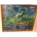ABSTRACT PAINTING OIL ON BOARD SIGNED T.O.DONNELL FRAMED AND GLAZED 75x64 CM'S