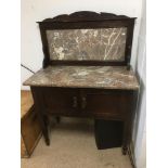 VICTORIAN PINE MARBLE WASHSTAND ON ORIGINAL CASTORS