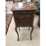 FRENCH MARBLE TOP BEDSIDE CHEST ON ORIGINAL CASTORS