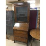 MAHOGANY 19TH CENTURY SECRETAIRE, DESK AND BOOKCASE ON BALL AND CLAW FEET