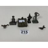 ASSORTED ORIENTAL SMALL BRONZE FIGURES, POSSIBLY PREVIOUSLY LIDS OR FINIALS OFF BOXES, SIX IN TOTAL