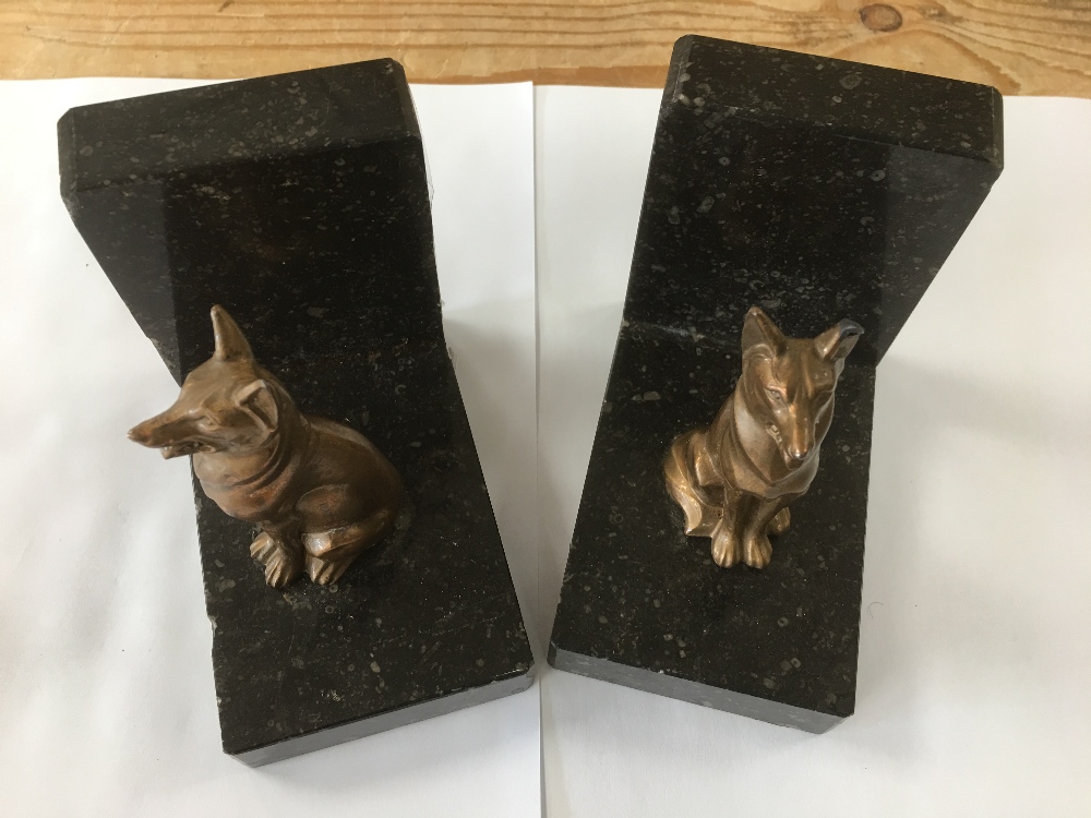 PAIR OF GARNITURE / BOOKENDS MARBLE WITH GILT DOGS