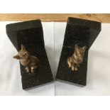 PAIR OF GARNITURE / BOOKENDS MARBLE WITH GILT DOGS
