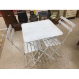 WHITE METAL FOLDING GARDEN TABLE WITH WHITE METAL TWO FOLDING CHAIRS