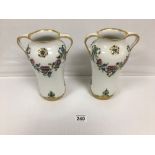 A PAIR OF LATE 19TH/EARLY 20TH CENTURY WILLIAM MOORCROFT FOR MACINTYRE POTTERY VASE WITH TWIN
