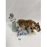 ROYAL DUX TIGER WITH TWO LLADRO FIGURES