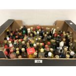 A LARGE COLLECTION OF ALCOHOL MINIATURES, INCLUDING GIN'S, RUM, WHISKY ETC