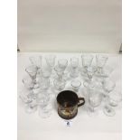 GROUP OF ASSORTED GLASSWARE INCLUDING THREE GEORGIAN WINE GLASSES