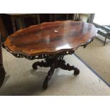 SCOLLOPED SHAPED INLAID TABLE WITH A DECORATIVE BASE