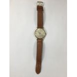 JAEGER - LECOULTRE 9CT GOLD GENTLEMANS WRIST WATCH 1960S WORKING ORDER BROWN LEATHER STRAP CASE