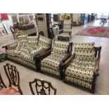 3 PIECE BERGERE SUITE COVERED IN WILLIAM MORRIS STYLE UPHOLSTERY