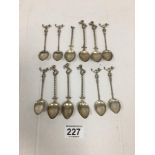 A SET OF SIX CONTINENTAL 800 GRADE SILVER SPOONS WITH GONDOLA BOAT FINIALS, 49G, TOGETHER WITH SIX