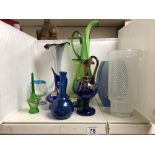 TEN PIECES OF 20TH CENTURY ART GLASS, INCLUDING VASES, DRINKING GLASSES AND A LARGE POURING