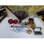 ASSORTED ORIENTAL COLLECTIBLES INCLUDING CLOISONNE ENAMEL EGGS AND LIDDED DISH, SIX JAPANESE