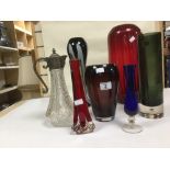 MAINLY COLLECTION OF ART GLASS INCLUDING LARGE RED VASE FROM HABITAT